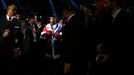 Manny Pacquiao of the Philippines walks into to the ring before his World Boxing Organisation (WBO) 12-round welterweight title fight against Chris Algieri of the U.S. at