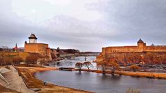 Narva, most, hranice, Estonsko, Ruskop