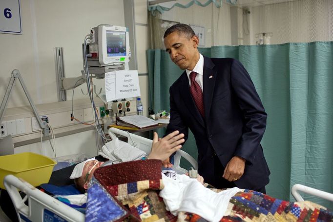 May 1, 2012 "For the President, this was one of the most poignant moments of the his first term. He was visiting wounded warriors in the intensive care unit at Bagram Air Field in Afghanistan. He had just presented a Purple Heart to Sgt. Chase Haag, who had been injured by an IED just hours before. Sgt. Haag was covered with a blanket and it was difficult to see how badly he was injured. He was also seemingly unconscious, or perhaps just asleep. The President whispered in his ear so not to wake him. Just then, there was a rustling under the blanket and Sgt. Haag, eyes still closed, reached his hand out to shake hands with the President. 'I'll never forget that moment,' someone else in the room later told me."