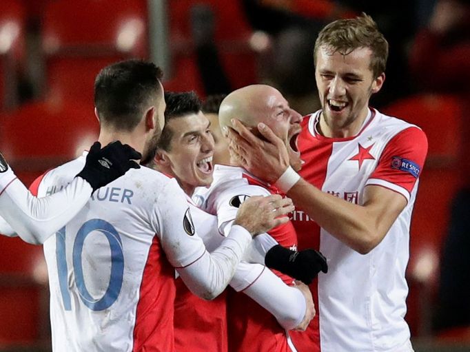 fotbal, Evropská liga 2018/2019, Slavia Praha - Zenit Petrohrad, Miroslav Stoch slaví gól na 2:0