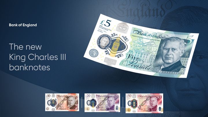 Britové ukázali první bankovky s Karlem III. Do oběhu se dostanou přespříští rok; Zdroj foto: Bank of England