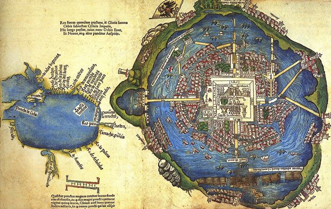 Mapa Tenochtitlánu zhotovená v době španělské konkvisty.