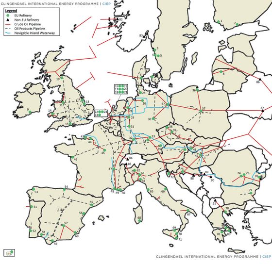 Mapa ropné infrastruktury v EU (2017)