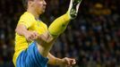 Sweden's Zlatan Ibrahimovic controls the ball during the friendly soccer match between Sweden and Czech Republic at the Friends Arena in Stockholm