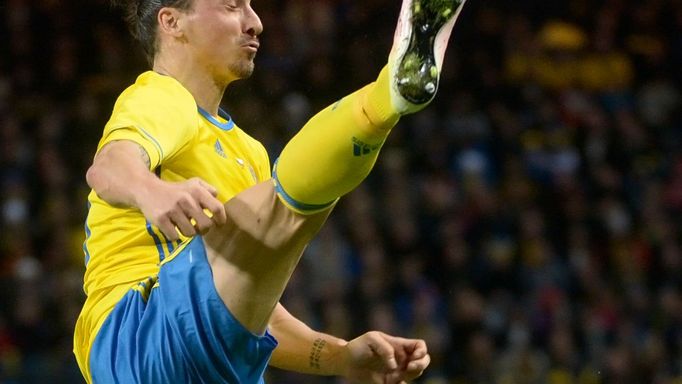 Sweden's Zlatan Ibrahimovic controls the ball during the friendly soccer match between Sweden and Czech Republic at the Friends Arena in Stockholm