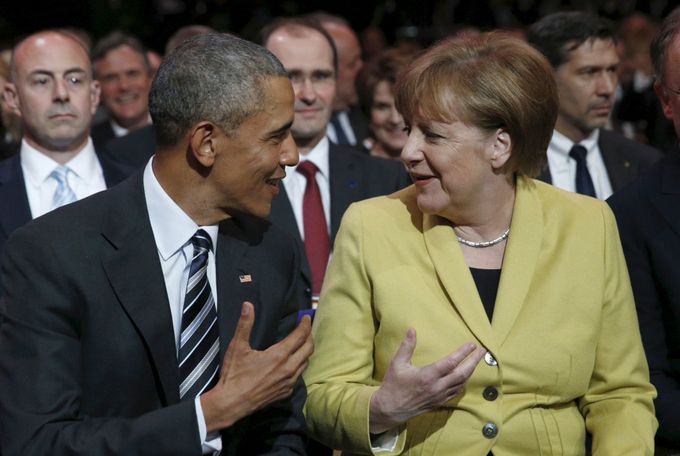 Baracka Obama a Angela Merkelová.