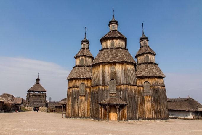 "Skanzen" na ostrově Chortycja na Ukrajině.