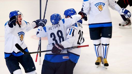 Hokej, MS 2013, USA - Finsko: Lauri Korpikoski slaví gól na 1:2