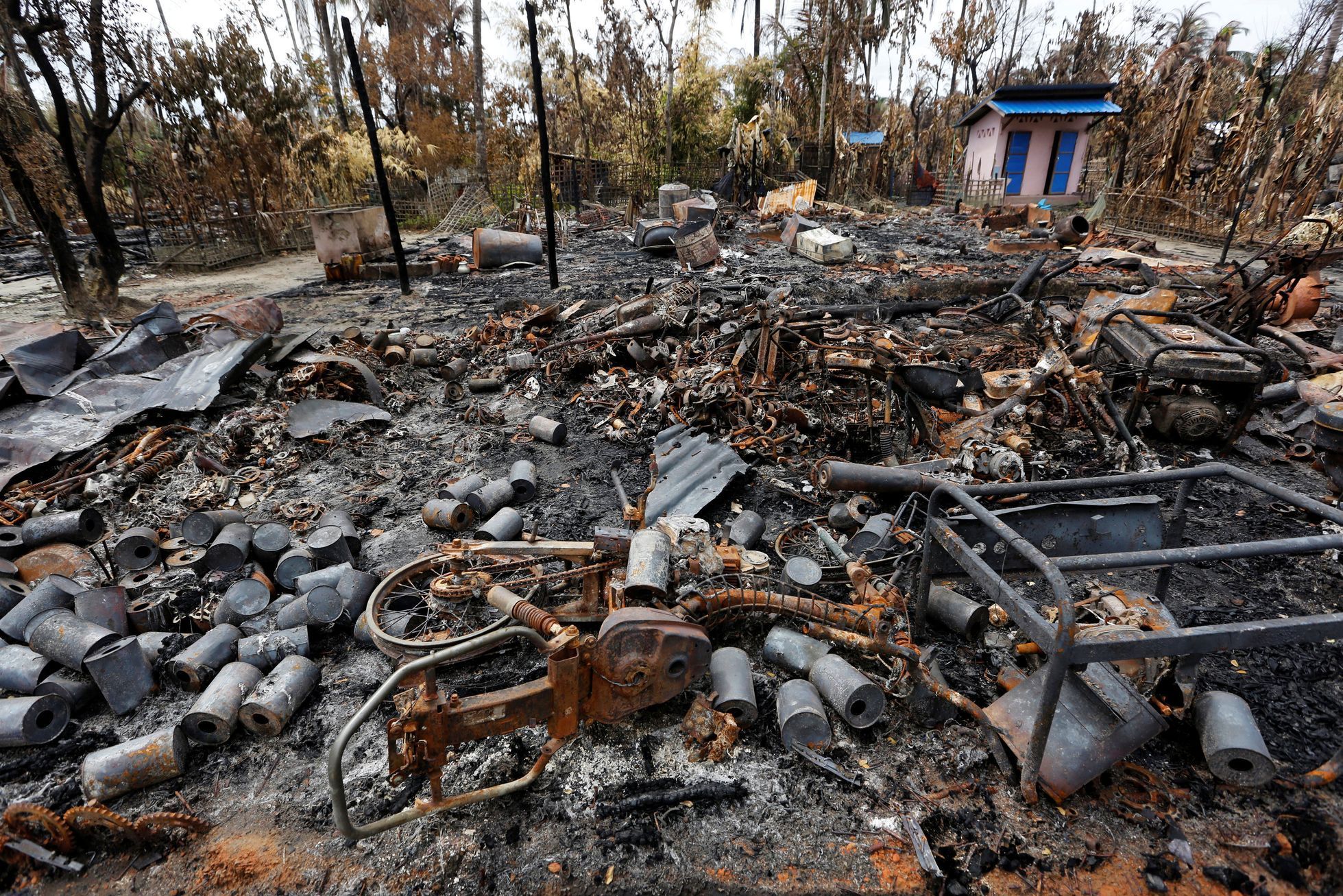 Barma, vypálené vesnice Rohingů