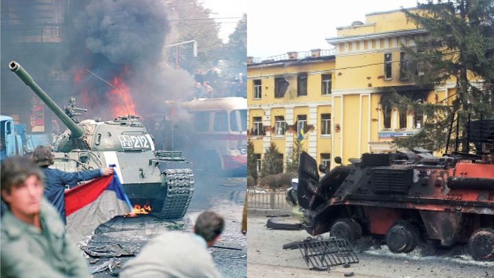 Rusko má agresi v genech. Historik srovnává okupaci v srpnu 1968 s útokem na Ukrajinu; Zdroj foto: Koláž: Dan Poláček, Zdrojové foto: ČTK, Reuters