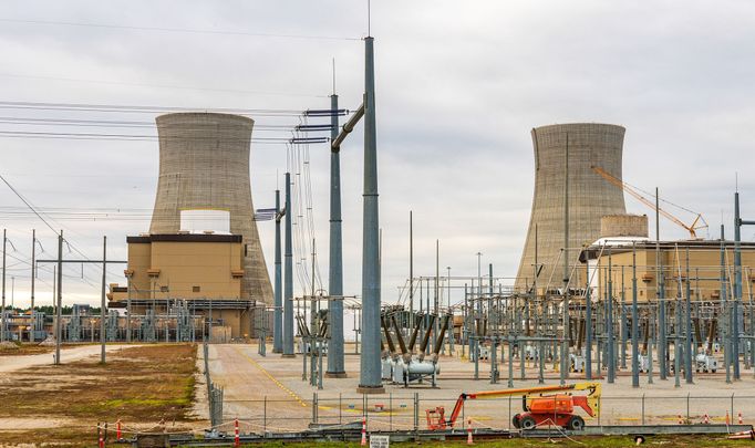 Jaderná elektrárna Plant Vogtle ve státě Georgia v USA, kterou provozuje společnost Georgia Power. Fotografie byly pořízené v listopadu v roce 2022.