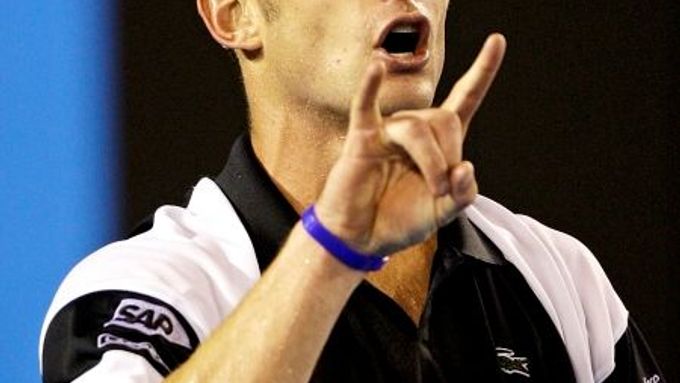 Andy Roddick si vybíjí frustraci na rozhodčím Molinovi. Na Rogera Federera neměl.