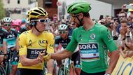 Geraint Thomas a Peter Sagan, dvě dominantní figury letošní Tour. Thomas vyhrál celkové pořadí, slovenský "Tourminátor" bodovací soutěž.