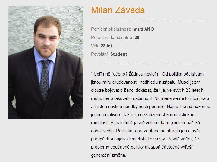 Milan Závada, kandidát ANO