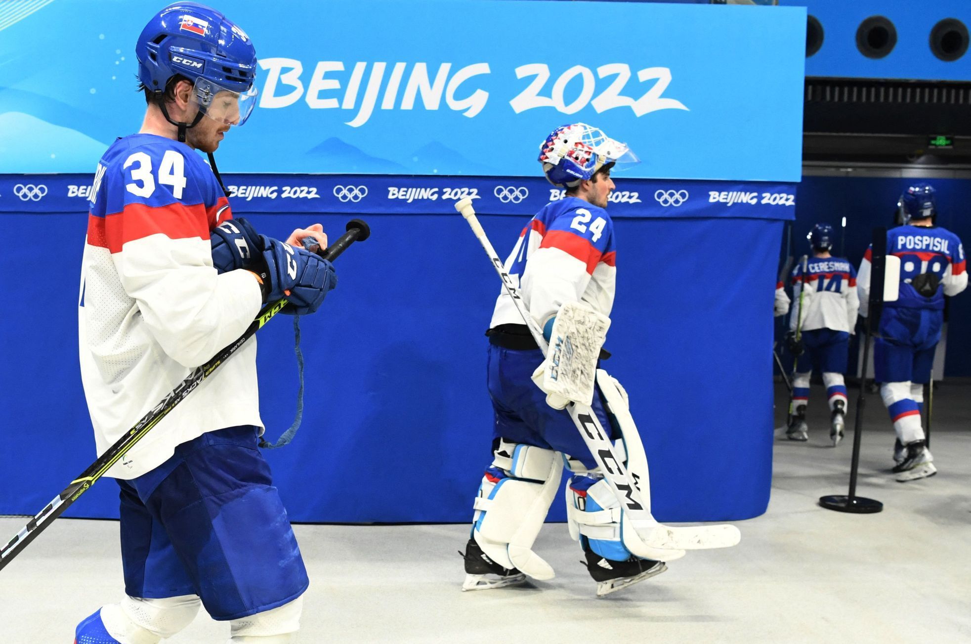 Patrik Rybár a Peter Cehlárik po semifinále Slovensko - Finsko na ZOH 2022 v Pekingu