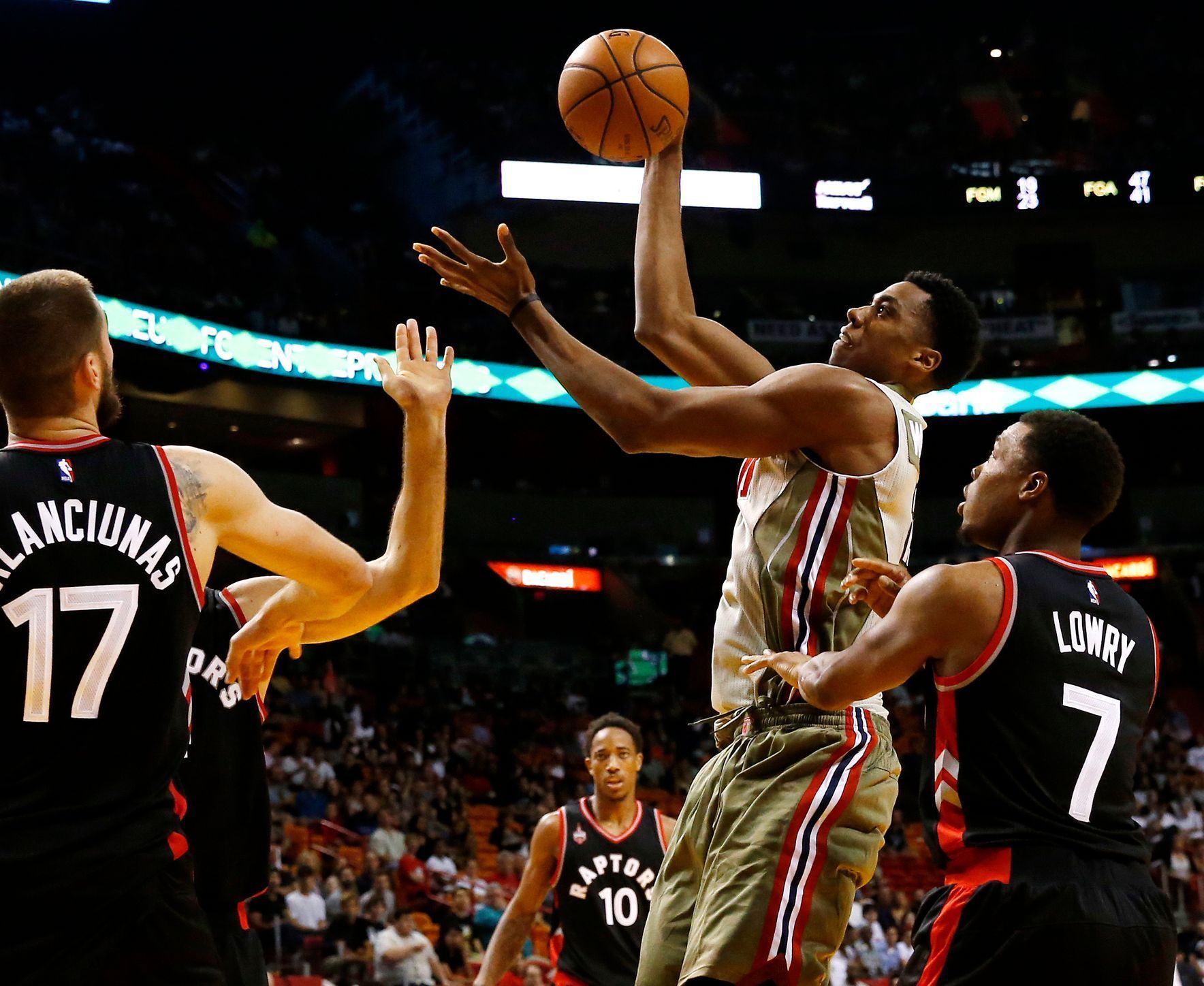 NBA: Toronto Raptors at Miami Heat (Whiteside, Kyle Lowry (7), Jonas Valanciunas)