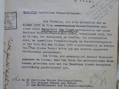 Dopis říšského protektora, jímž se zakazují sportovní akce kvůli událostem při zápase Čechů s Berlínem. 