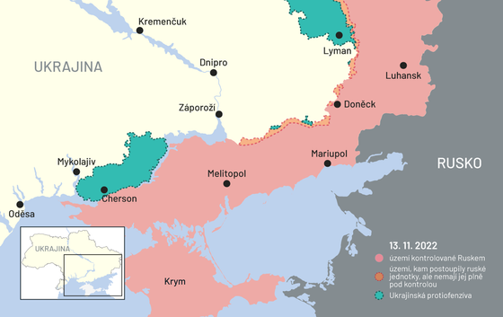 Aktuální mapa bojů na Ukrajině.