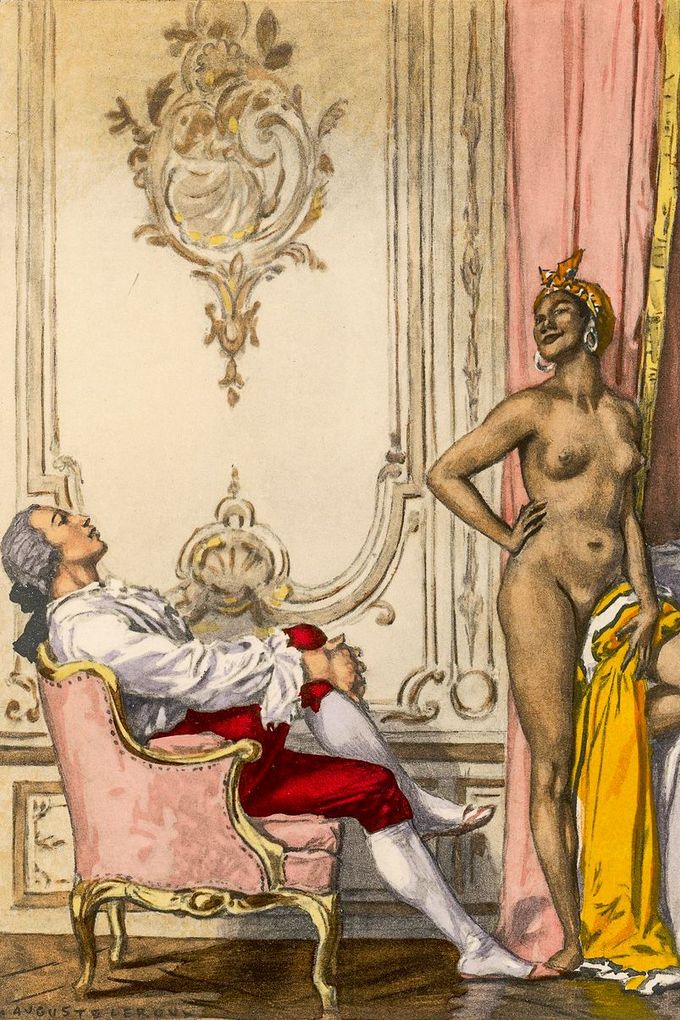 G. Casanova si za svého života liboval v lascivní sexuální atmosféře. Dobová ilustrace