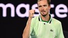 Tennis - Australian Open - Men's Singles Final - Melbourne Park, Melbourne, Australia - January 30, 2022 Russia's Daniil Medvedev reacts during the final against Spain's