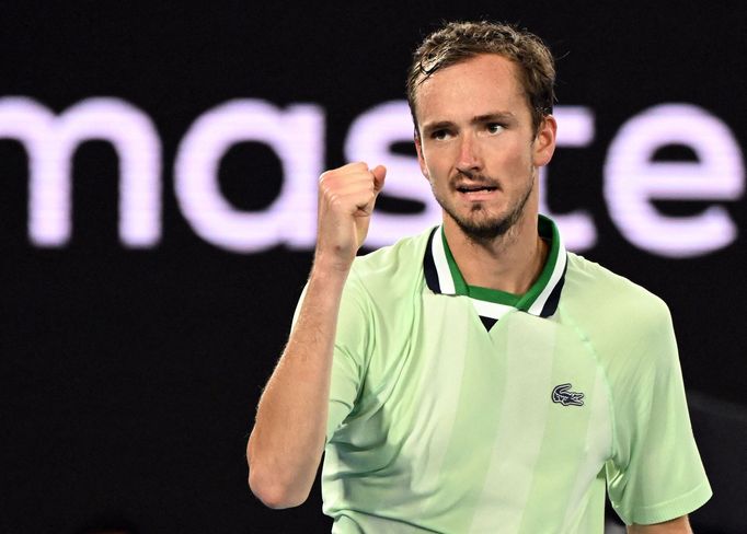 Tennis - Australian Open - Men's Singles Final - Melbourne Park, Melbourne, Australia - January 30, 2022 Russia's Daniil Medvedev reacts during the final against Spain's