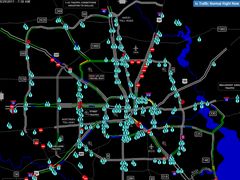 Mapa dopravní situace v Houstonu z úterního rána místního času.