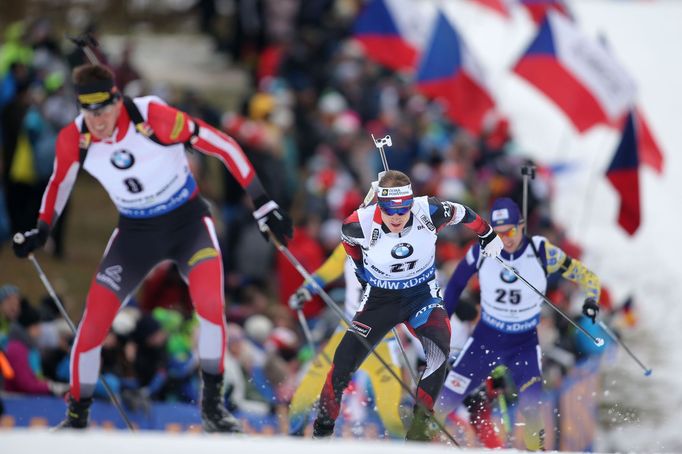 Ondřej Moravec v závodě s hromadným startem na SP v Novém Městě na Moravě 2018.