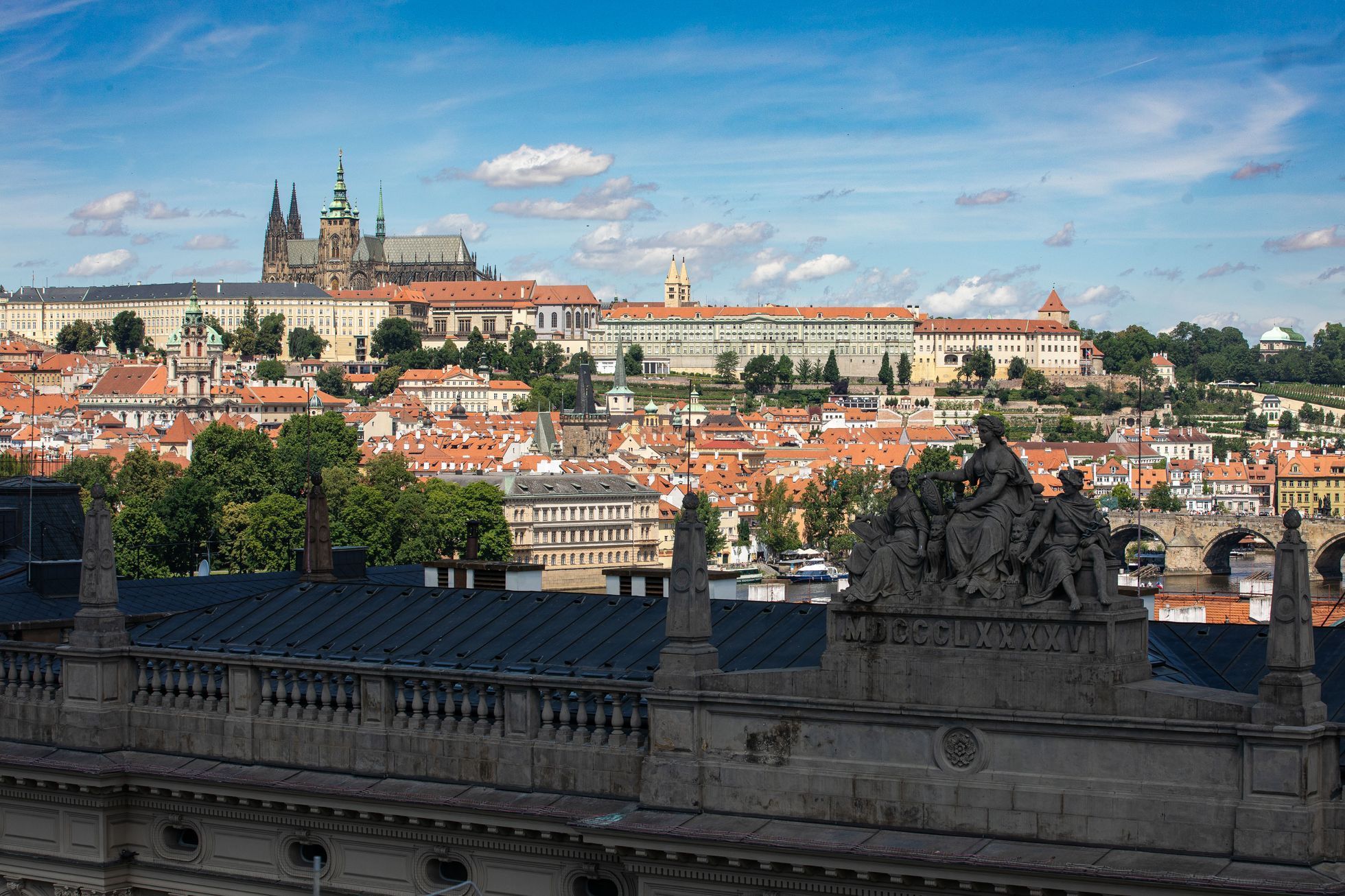 Praha, panorama, Pražský hrad, pohled ze střech, Praha z výšky