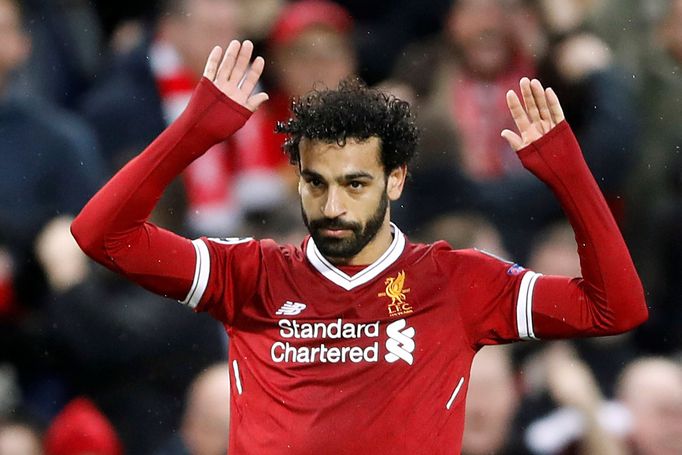 Mohamed Salah slaví gól v síti AS Řím