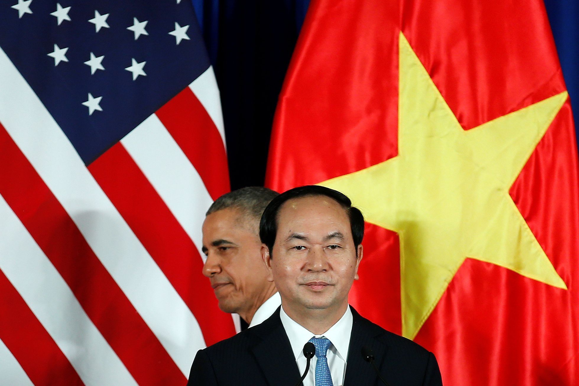 Prezidenti Spojených států a Vietnamu na setkání v Hanoji.