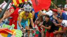 Vincenzo Nibali stoupá na Hautacam v 18. etapě Tour de France 2014