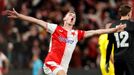 Radost Davida Douděry v zápase Slavia - Bodö/Glimt v Lize mistrů