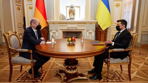Německý kancléř Olaf Scholz na návštěvě Ukrajiny, 14. února 2022.