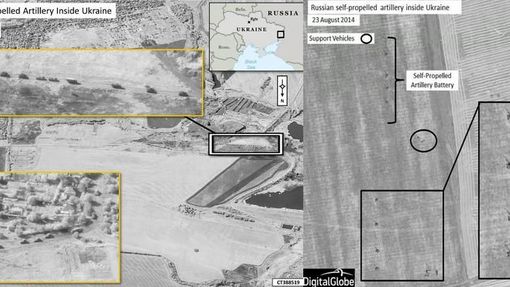 Satelitní snímky, které podle NATO dokazují, že ruské jednotky vjely na ukrajinské území.