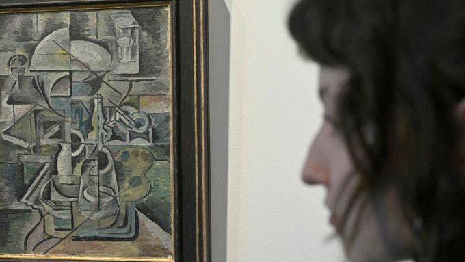 Obraz Bohumila Kubišty Zátiší malířské na výstavě v aukční síni Adolf Loos Apartment & Gallery.