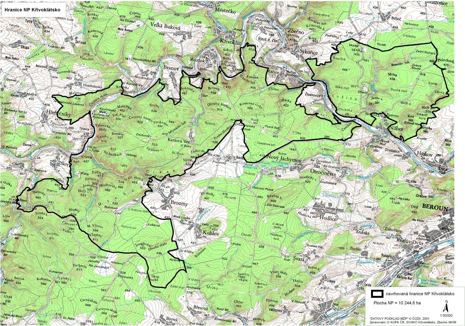 Hranice Národního parku Křivoklátsko - mapa