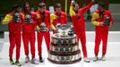 Tennis - Davis Cup Finals - Final - Caja Magica, Madrid, Spain - November 24, 2019   Spain's Rafael Nadal celebrates with team mates after winning the Davis Cup final   R