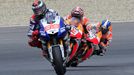 MotoGP Brno 2013: Jorge Lorenzo (vlevo), Yamaha; Marc Marquez (uprostřed) a Dani Pedrosa oba Honda