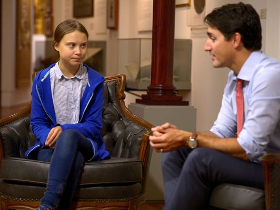 Greta Thunbergová a Justin Trudeau.