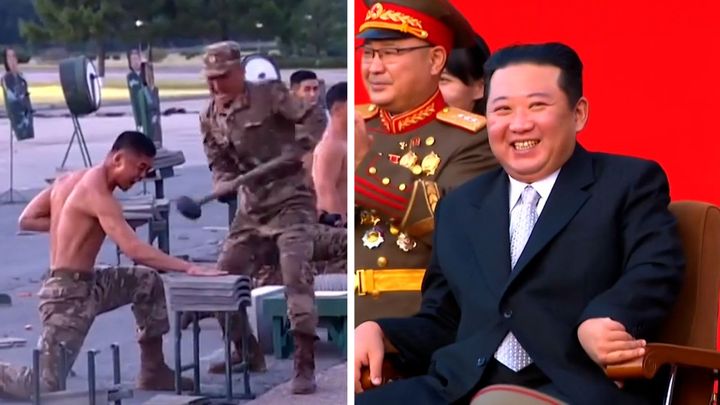 Brutální Kimova show obletěla svět. Vojáci se mlátili holemi po hlavě a do prstů; Zdroj foto: Asociated Press, Youtube/Korean Central Television