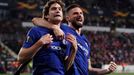 Marcos Alonso a Olivier Giroud slaví gól Chelsea v prvním čtvrtfinále Evropské ligy Slavia - Chelsea