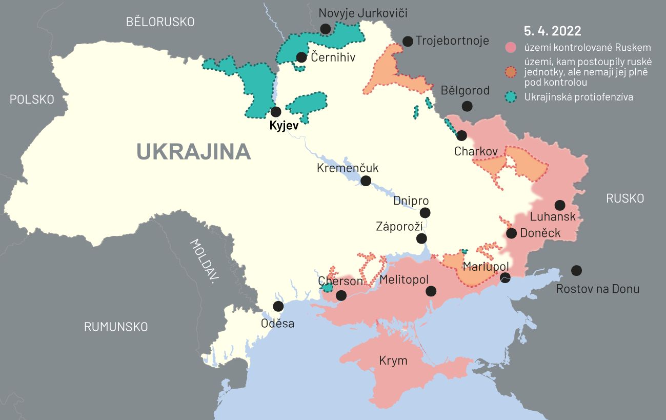 5. březen 2022: Mapa bojů na Ukrajině