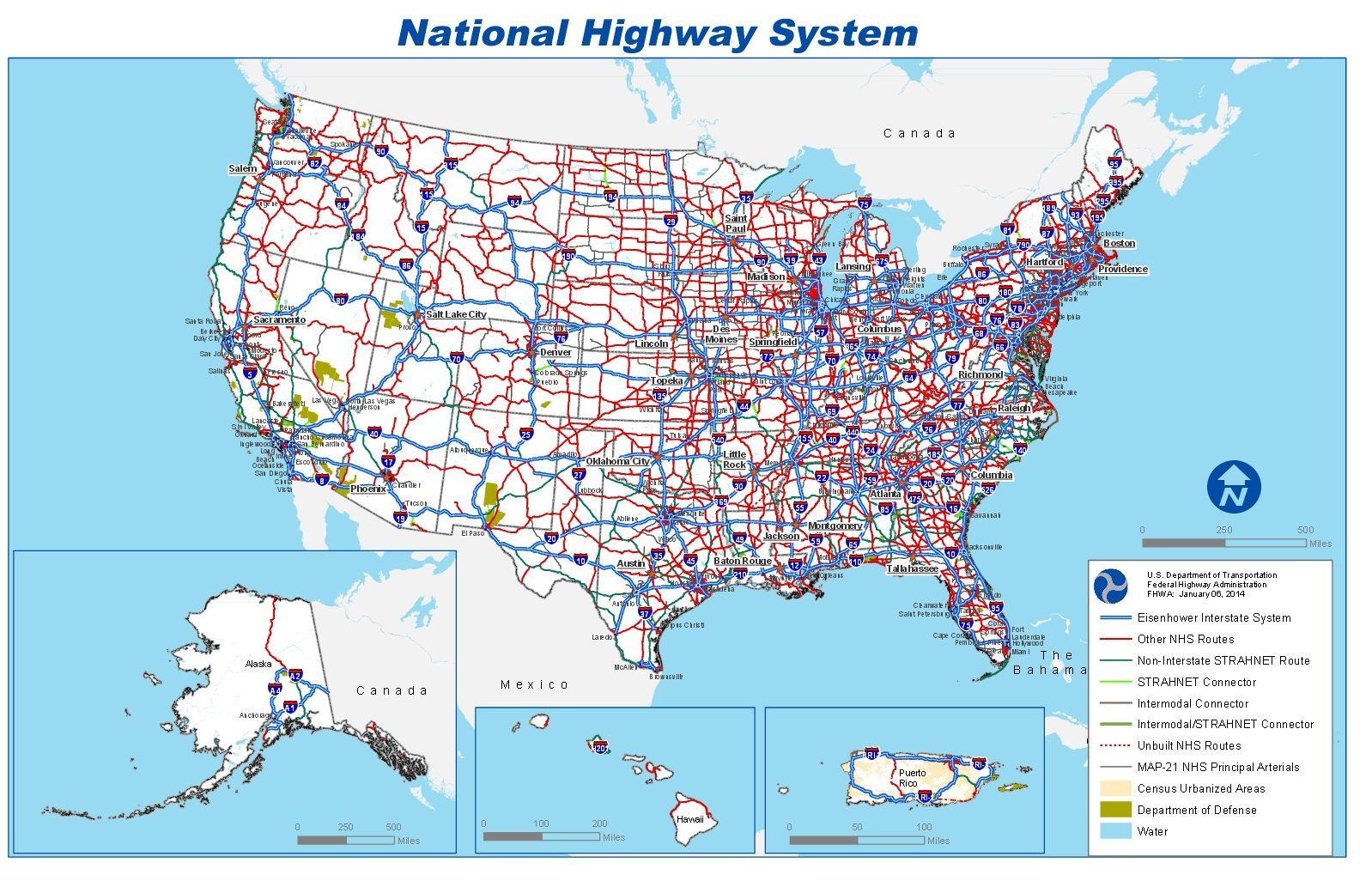 Mapa dálniční sítě v USA