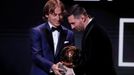 Soccer Football - The Ballon d’Or awards - Theatre du Chatelet, Paris, France - December 2, 2019  Real Madrid's Luka Modric and Barcelona's Lionel Messi with the Ballon d