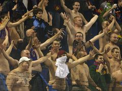Half-naked Sparta supporters were subject of announcer's jokes.