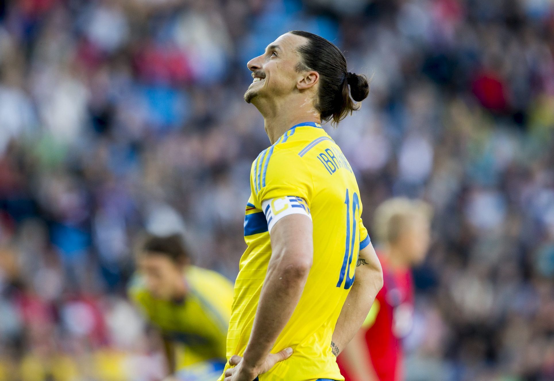 Sweden's captain Ibrahimovic reacts during an international friendly soccer match between Norway and Sweden at Ullevaal Stadium in Oslo