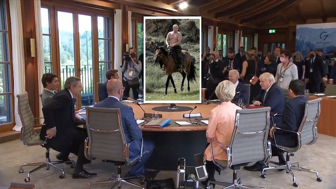 Lídři na summitu G7 žertovali o Putinově polonahé fotce