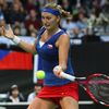 Fed Cup, finále 2014: Petra Kvitové v zápase s Angelique Kerberovou