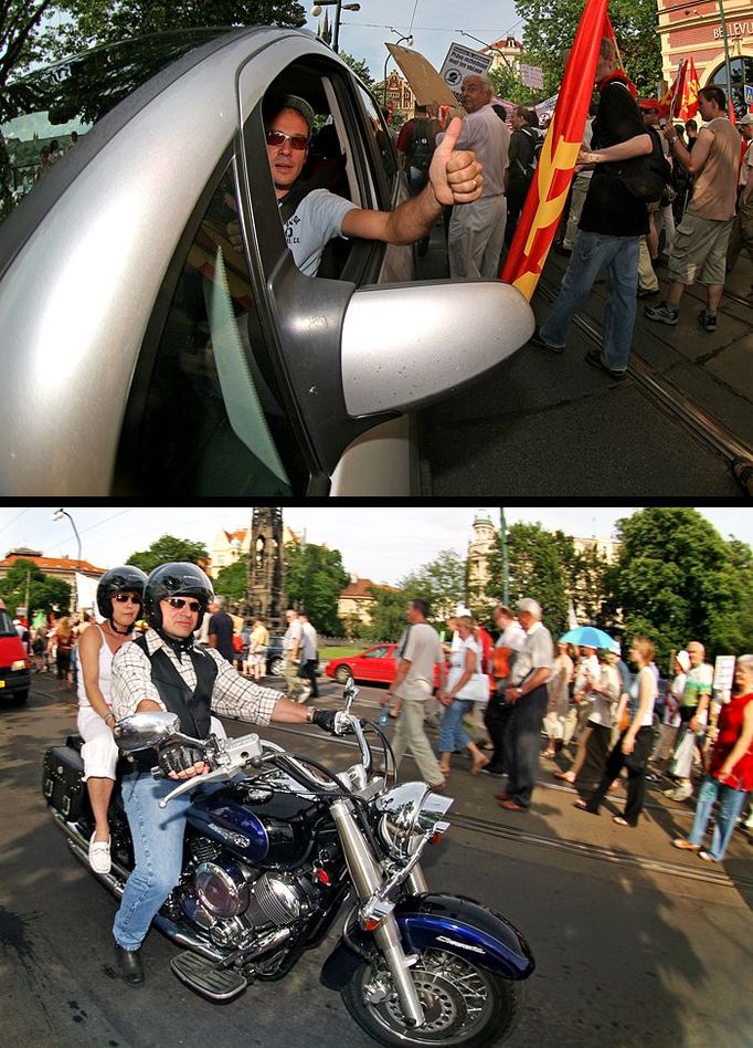 Také na Smetanově nábřeží se místy zastavila doprava. Někteří řidiči vyjádřili svou podporu demonstraci, jiní pomalu projížděli davem.