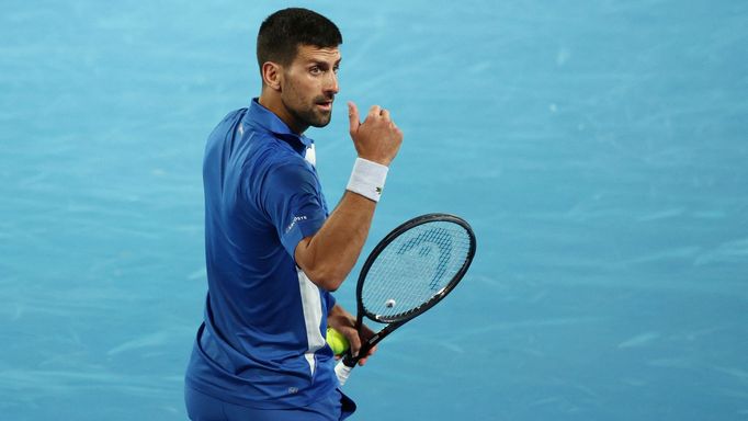 Tennis - Australian Open - Melbourne Park, Melbourne, Australia - January 17, 2024 Serbia's Novak Djokovic reacts during his second round match against Australia's Alexei